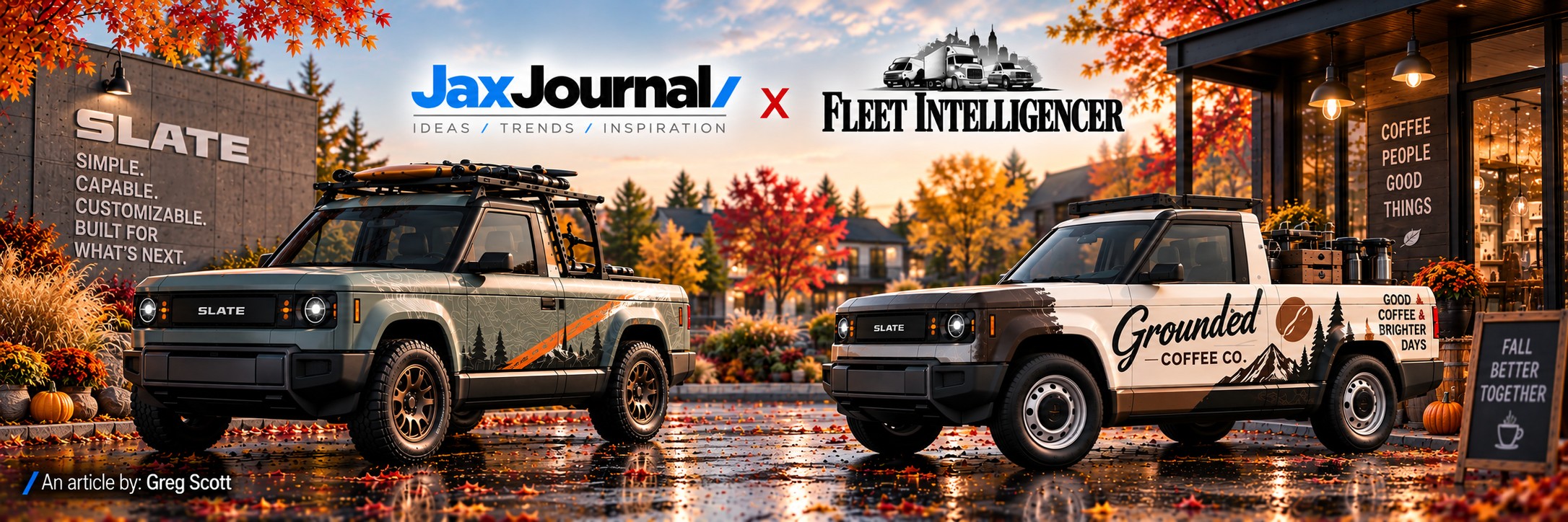 2 Slate trucks with vehicle wraps. One is for personalization and the other for commercial