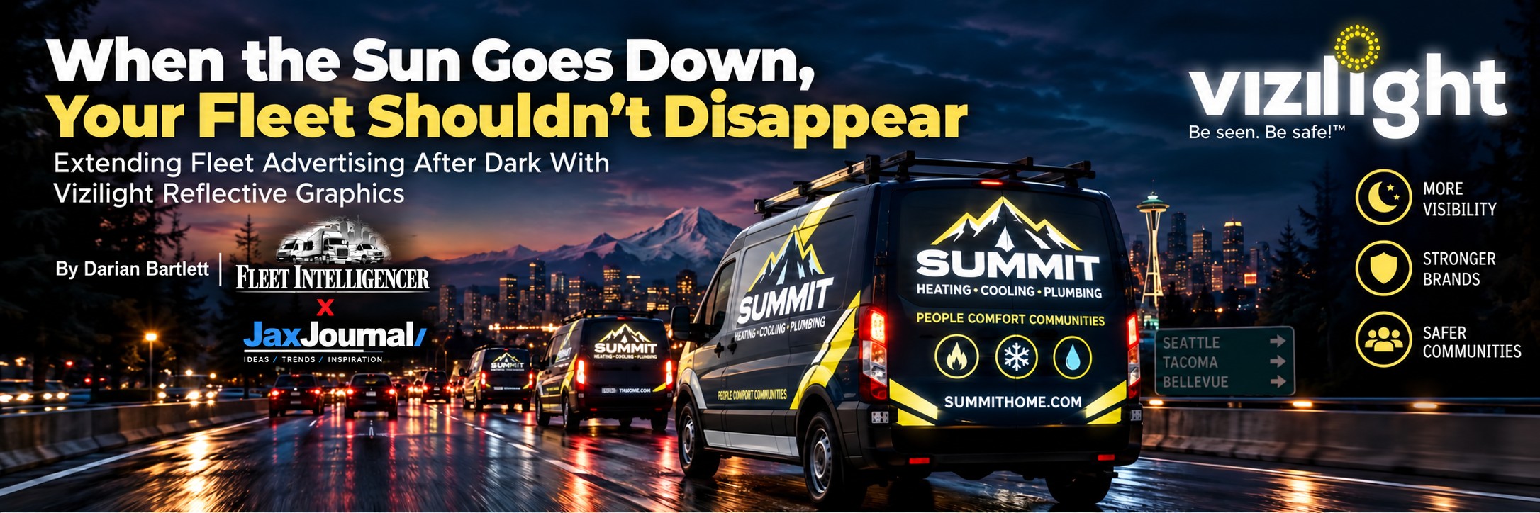 Vizilight reflective vinyl on fleet of Summit Heating vans